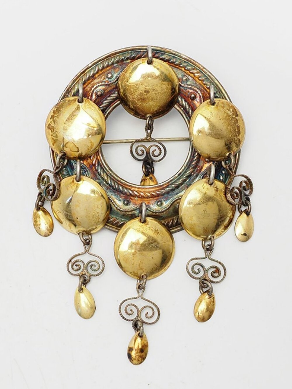 Traditional ethnic dangle 830 silver Solje brooch pin by Nils Erik Elvik Norway